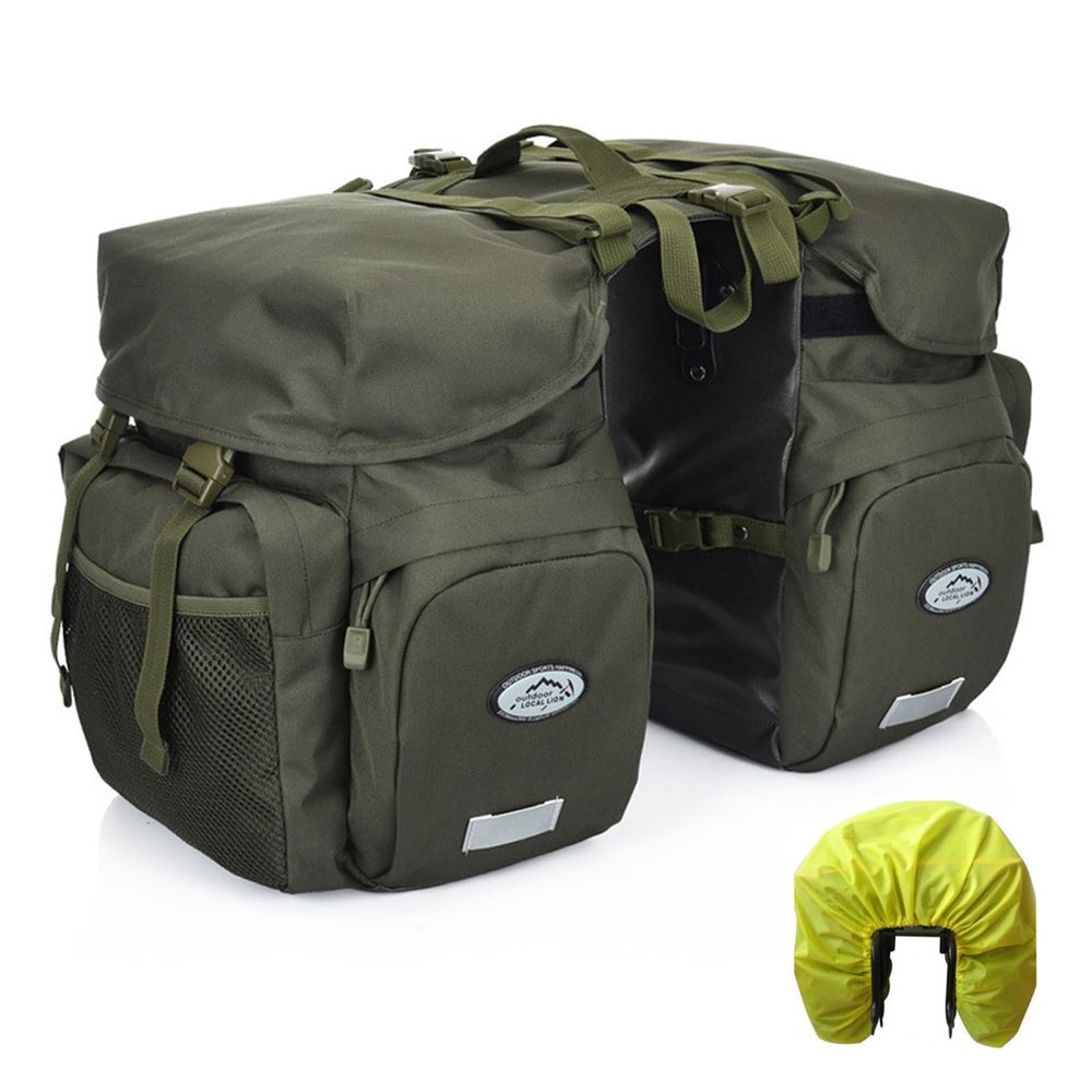ZTZ 50L Panniers Bike Bags, Waterproof Bike Panniers Made of High-Density 600D Polyester for Durable Use, Bike Saddle Bag come with Reflective Trim and Rain Cover, Easy Organize in 7 inch Rack(Green)
