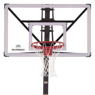 Silverback Height Adjustable In-Ground Basketball Hoop with Tempered Glass Backboard, Pro-Style Breakaway Rim, Pole and Backboard Pad