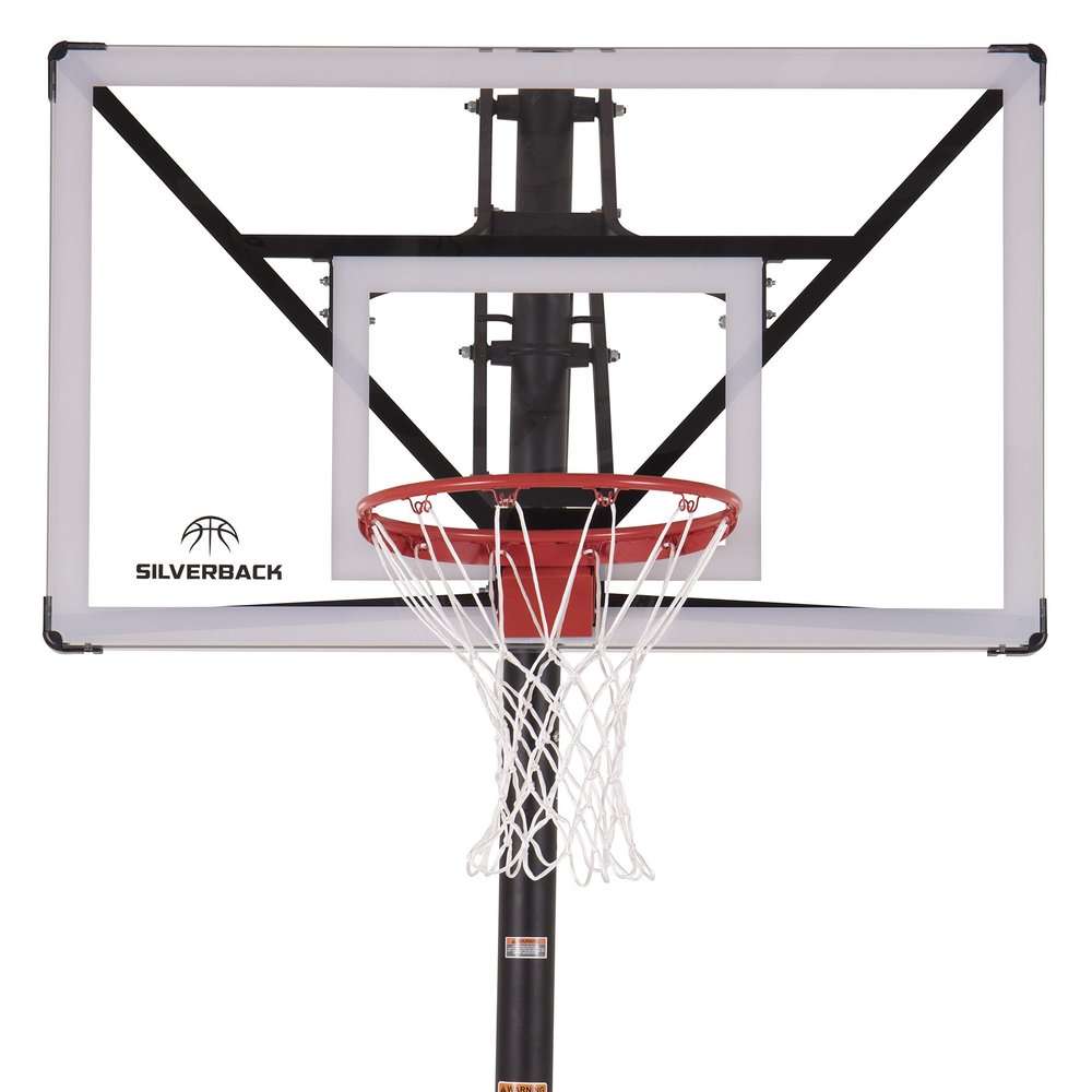 Silverback Height Adjustable In-Ground Basketball Hoop with Tempered Glass Backboard, Pro-Style Breakaway Rim, Pole and Backboard Pad