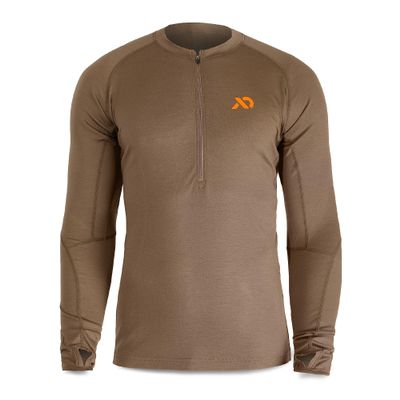 First Lite Men's Wick Quarter Zip - Ultralight Merino Wool Hunting Shirt - Dry Earth - Large