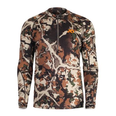 First Lite Men's Wick Quarter Zip - Ultralight Merino Wool Camo Hunting Baselayer - First Lite Fusion - Small