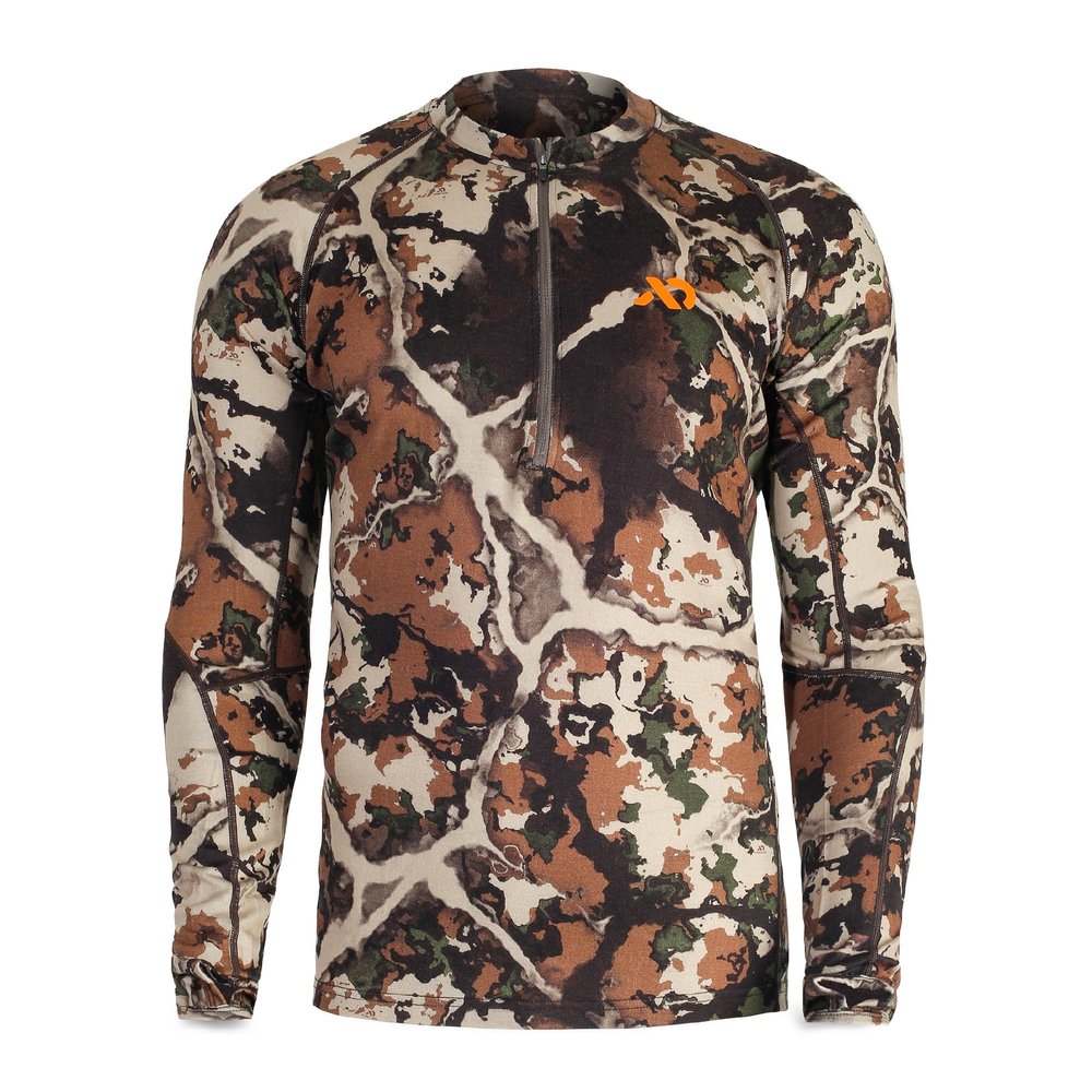 First Lite Men's Wick Quarter Zip - Ultralight Merino Wool Camo Hunting Baselayer - First Lite Fusion - Large