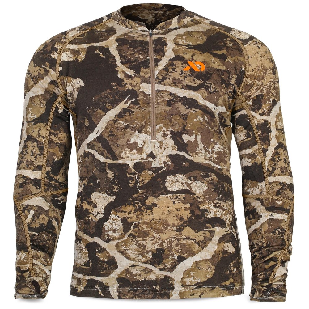First Lite Men's Wick Quarter Zip - Ultralight Merino Wool Camo Hunting Baselayer - First Lite Cipher - Medium