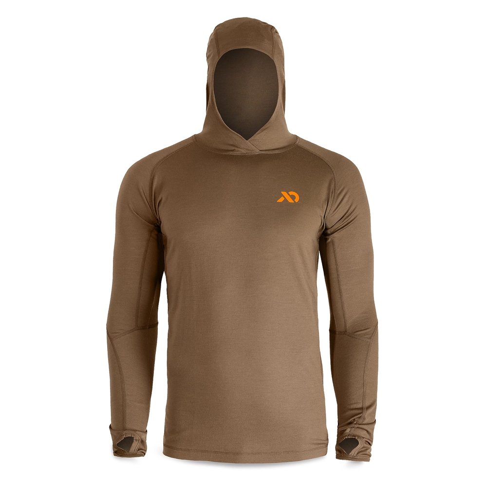 First Lite Mens Wick Hoody - Merino Wool Ultralight Camo Hunting Base Layer, Quick Dry, UV Protection Hunting Clothing, Dry Earth, Medium