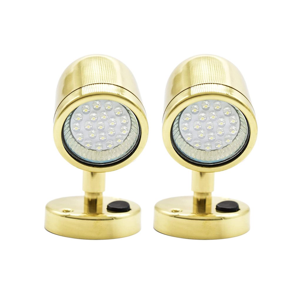 MARINE CITY Brass Swivel Head Cabin Reading LED Light, Durable, Adjustable, Versatile, MR 16-3 W for Marines, Boats, Yachts, Ships (Pack of 2)