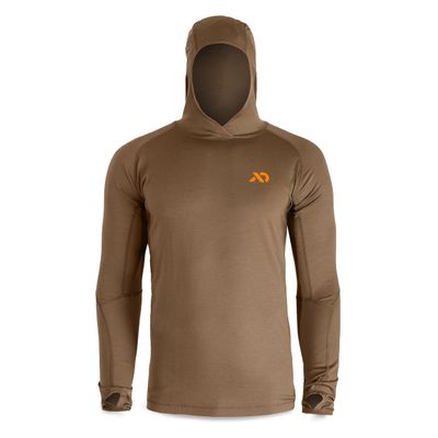 First Lite Mens Wick Hoody - Merino Wool Ultralight Camo Hunting Base Layer, Quick Dry, UV Protection Hunting Clothing, Dry Earth, Large