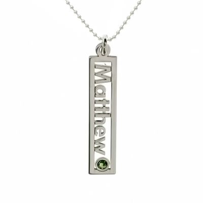 AJ's Collection Personalized Rectangle Open Name Sterling Silver Necklace With Birthstone Setting. Customized Name Charm, Choice of 925 Chain