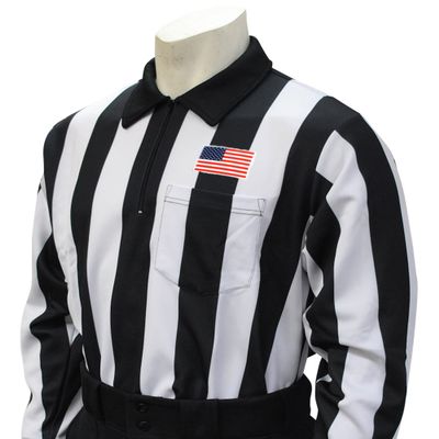 Smitty Men's Long Sleeve Football Referee Shirt with 2 inch Stripes & USA Flag (X-Large)