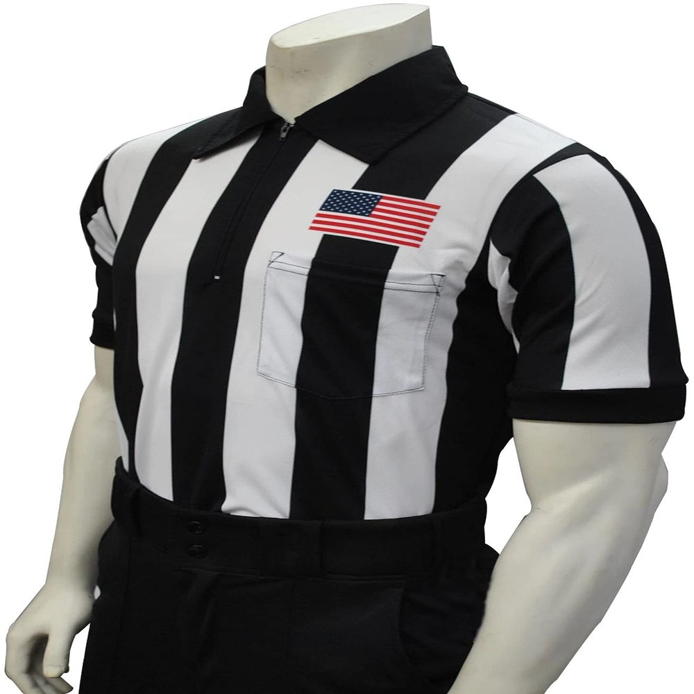 Smitty Official's Apparel Smitty Men's Short Sleeve Football Referee Shirt with 2 1/4 inch Stripes & USA Flag (Large)