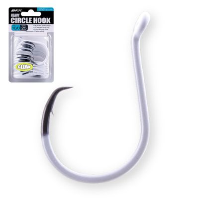 BKK Offset Heavy Circle Glow Hook | 8/0 | 25-Pack | 2X | Glow in The Dark | Needle Point