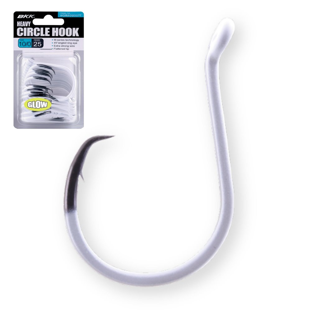BKK Offset Heavy Circle Glow Hook | 8/0 | 25-Pack | 2X | Glow in The Dark | Needle Point