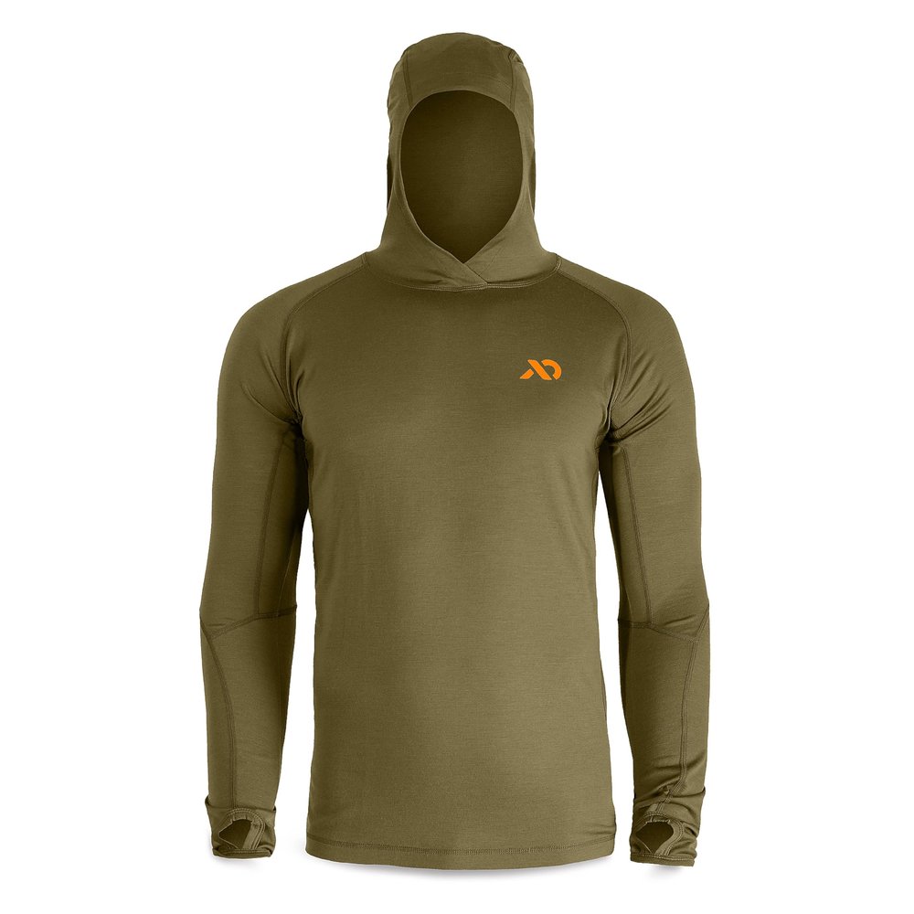 First Lite Mens Wick Hoody - Merino Wool Ultralight Camo Hunting Base Layer, Quick Dry, UV Protection Hunting Clothing, Conifer, Large