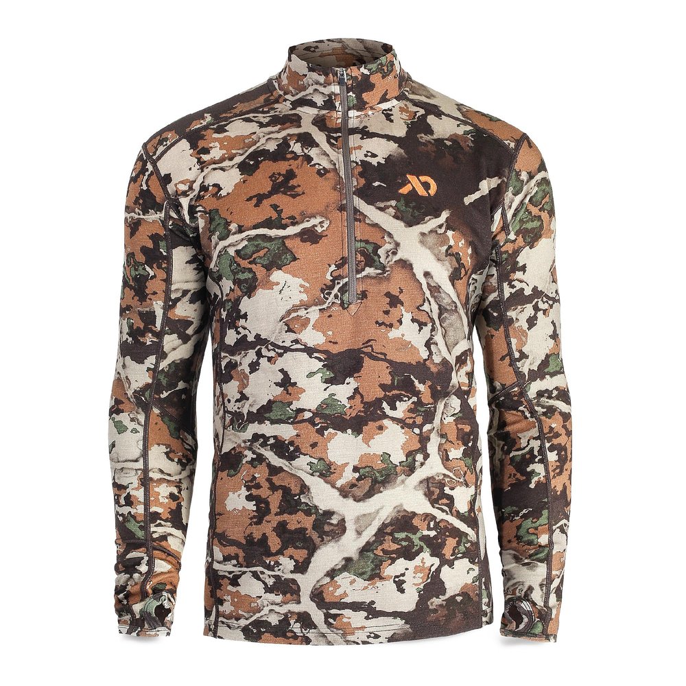 First Lite Men's Kiln Quarter-Zip - Merino Wool Midweight Camo Hunting Base Layer - First Lite Fusion - XX-Large
