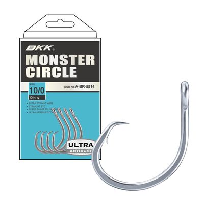 BKK Monster Circle Hook | 10/0 | 4-Pack | 4X | Saltwater Ultra-Antirust Coating | Needle Hook Point | Forged Shank | Trolling and Live Bait