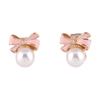 GRACE JUN Gold Plated bow-knot shape Pearl Clip on Earrings No Pierced for Women Ear Clip (Pink) view 1