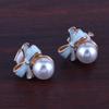 GRACE JUN Gold Plated bow-knot shape Pearl Clip on Earrings No Pierced for Women Ear Clip (Blue) view 2