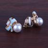 GRACE JUN Gold Plated bow-knot shape Pearl Clip on Earrings No Pierced for Women Ear Clip (Blue) view 4