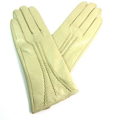 The Leather Emporium Women's Gloves Fur Lined Stripe Detail Slim Fit (Small, Cream)