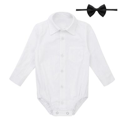 Alvivi Infant Toddler Baby Boys' Short/Long Sleeves Formal Dress Shirt Bodysuit Romper Wedding Party Outfits White&Black 12-18 Months