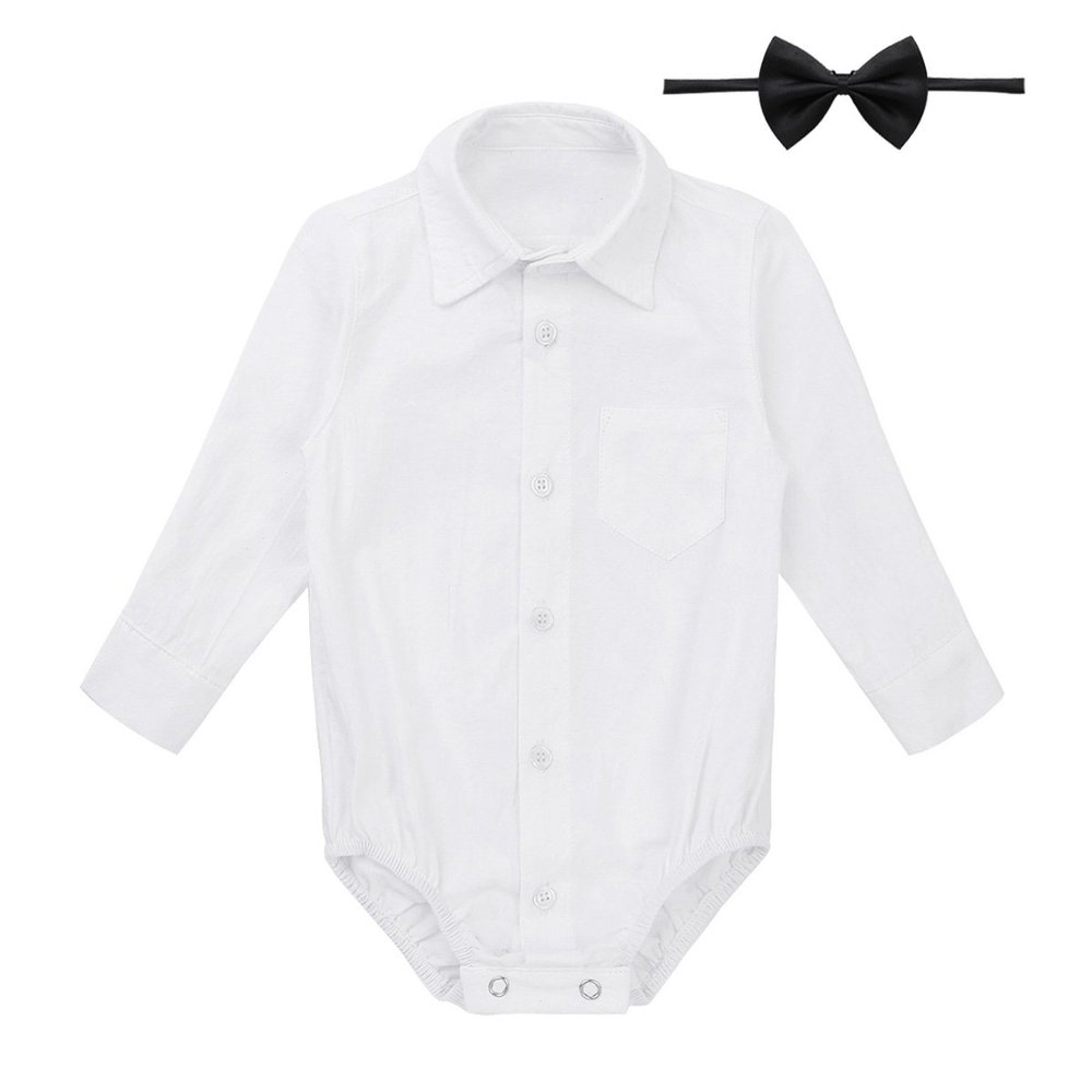Alvivi Infant Toddler Baby Boys' Short/Long Sleeves Formal Dress Shirt Bodysuit Romper Wedding Party Outfits White&Black 12-18 Months