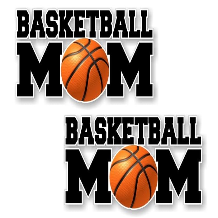 2 Basketball MOM 8" Decals Basket Ball Love of Sports Team Moms Hoops Court Vehicle Car SUV Vinyl Stickers (2 Decal Set - Basketball Mom (4''x 8''))