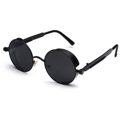 kachawoo Retro Round Sunglasses for Men Gift Women Metal Frame Sun Glasses Steampunk (full black)