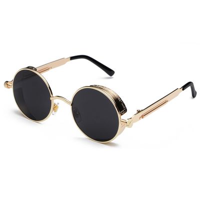 kachawoo Retro Round Sunglasses for Men Gift Women Metal Frame Sun Glasses Steampunk (gold with black)