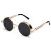 kachawoo Retro Round Sunglasses for Men Gift Women Metal Frame Sun Glasses Steampunk (gold with black) view 1