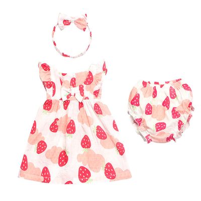 Ding-dong Baby Girls Summer Fruit Dress 3pieces Sets Outfits(Strawberry,2T)
