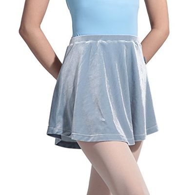117145408 Adult Velvet Pull On Wrap Ballet Dance Skirt for Women (Grey Blue, M 165)