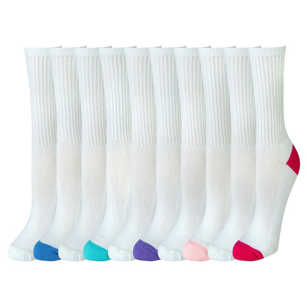 Amazon Essentials Women's Cotton Crew Socks with Light Cushioning, 10 Pairs, White, 6-9