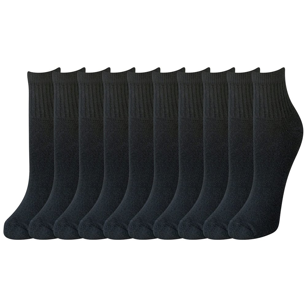 Amazon Essentials Women's Cushioned Cotton Ankle Socks, 10 Pairs, Black, 8-12