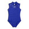 Agoky Girls Floral Lace Ballet Dance Leotard Turtle Neck Retro Gymnastics Unitard Biketard Training Practice Outfit Dancewear Blue 5-6 Years view 3