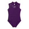Agoky Girls Floral Lace Ballet Dance Leotard Turtle Neck Retro Gymnastics Unitard Biketard Training Practice Outfit Dancewear Purple 13-14 Years view 3
