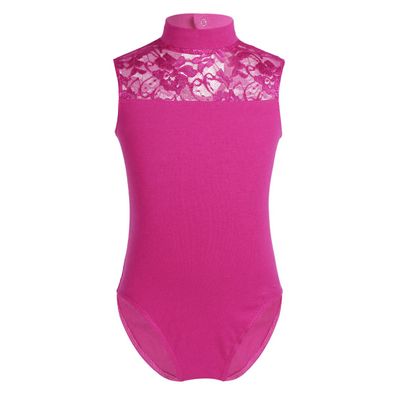 Agoky Girls Floral Lace Ballet Dance Leotard Turtle Neck Retro Gymnastics Unitard Biketard Training Practice Outfit Dancewear Rose Red 5-6 Years