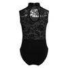 Agoky Girls Floral Lace Ballet Dance Leotard Turtle Neck Retro Gymnastics Unitard Biketard Training Practice Outfit Dancewear Black 5-6 Years view 2
