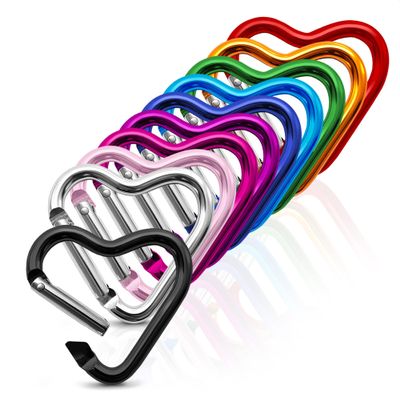 10 Pcs Heart Carabiner Clip for Keys  Mini Heart Shaped Carabiner Clip Set for Backpacks, Keychains, Lanyard & Crafts  Lightweight Aluminum Key Clips Assorted Colors Daily Use & Valentines Day Gifts