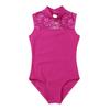 Agoky Girls Floral Lace Ballet Dance Leotard Turtle Neck Retro Gymnastics Unitard Biketard Training Practice Outfit Dancewear Rose Red 7-8 Years view 3