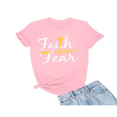 Go All Out XXXXX-Large Pink Adult Faith Over Fear Cross & Arrow T-Shirt