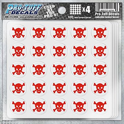 Pro-Tuff Decals Skull Award Decals 20 mil Professional Vinyl 1-1/8" Diameter (Red on White)