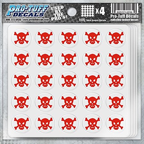 Pro-Tuff Decals Skull Award Decals 20 mil Professional Vinyl 1-1/8" Diameter (Red on White)