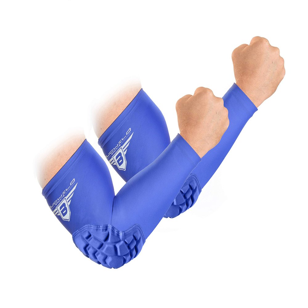Bucwild Sports Padded Elbow Arm Sleeves for Basketball Football Volleyball Youth & Adult Size Pads (1 Pair)