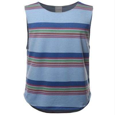 Youstar Stripe Pattern French Terry Sleeveless Top Blue Size S