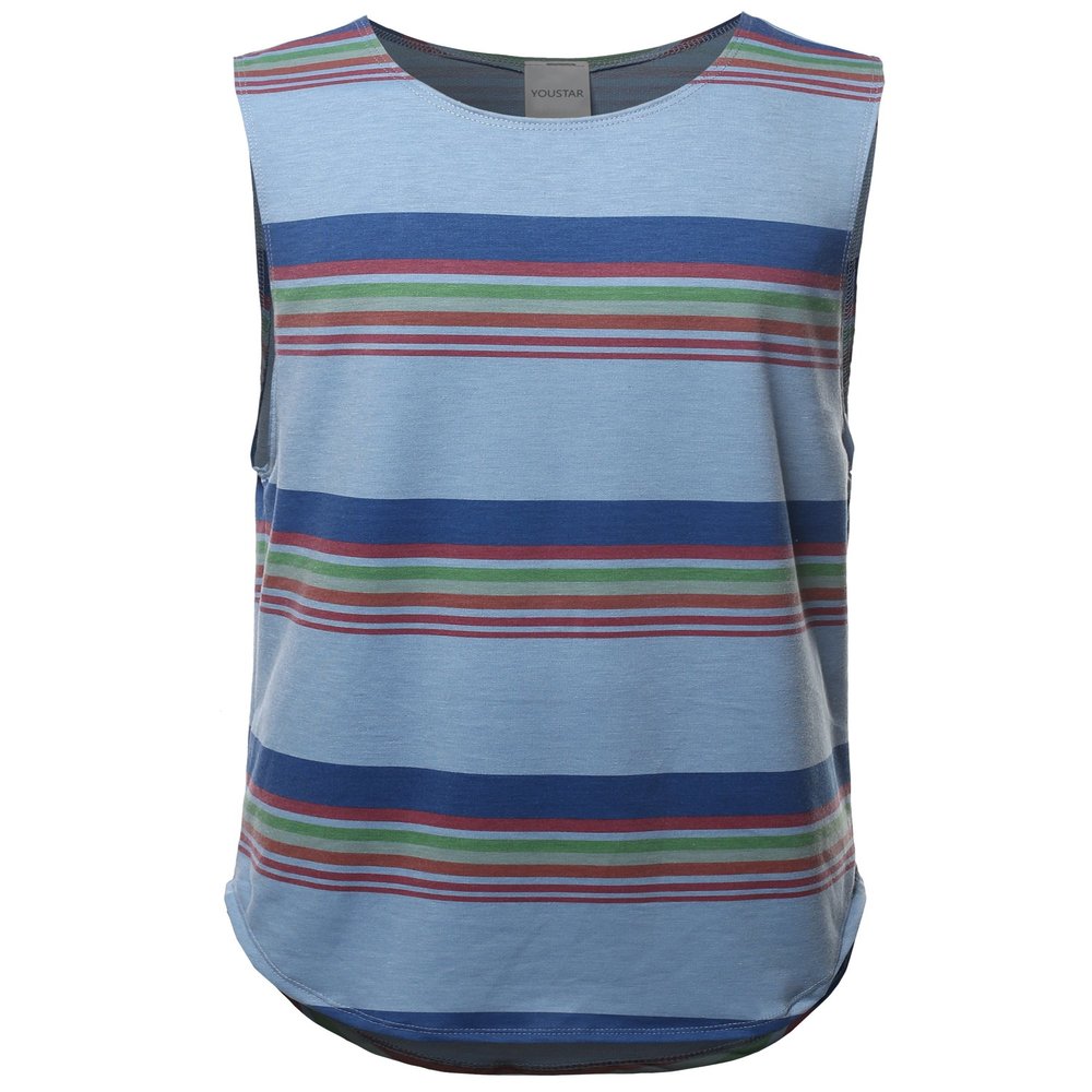 Youstar Stripe Pattern French Terry Sleeveless Top Blue Size S