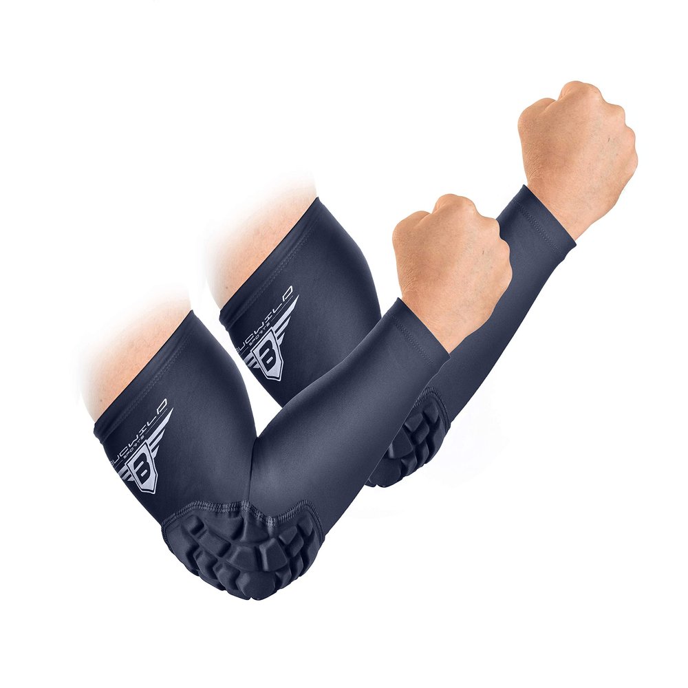 Bucwild Sports Padded Elbow Arm Sleeves for Basketball Football Volleyball Youth & Adult Size Pads (1 Pair)