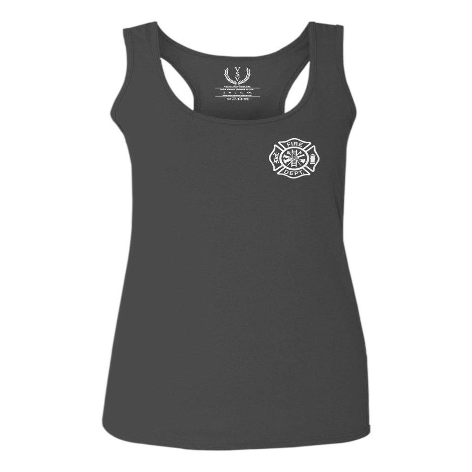 0058. American Flag Thin Red Line Firefighter Support Seal Women's Tank Top Racerback (Characol, Large)