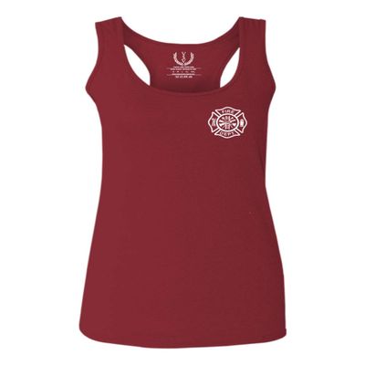 0058. American Flag Thin Red Line Firefighter Support Seal Women's Tank Top Racerback (Maroon, Medium)