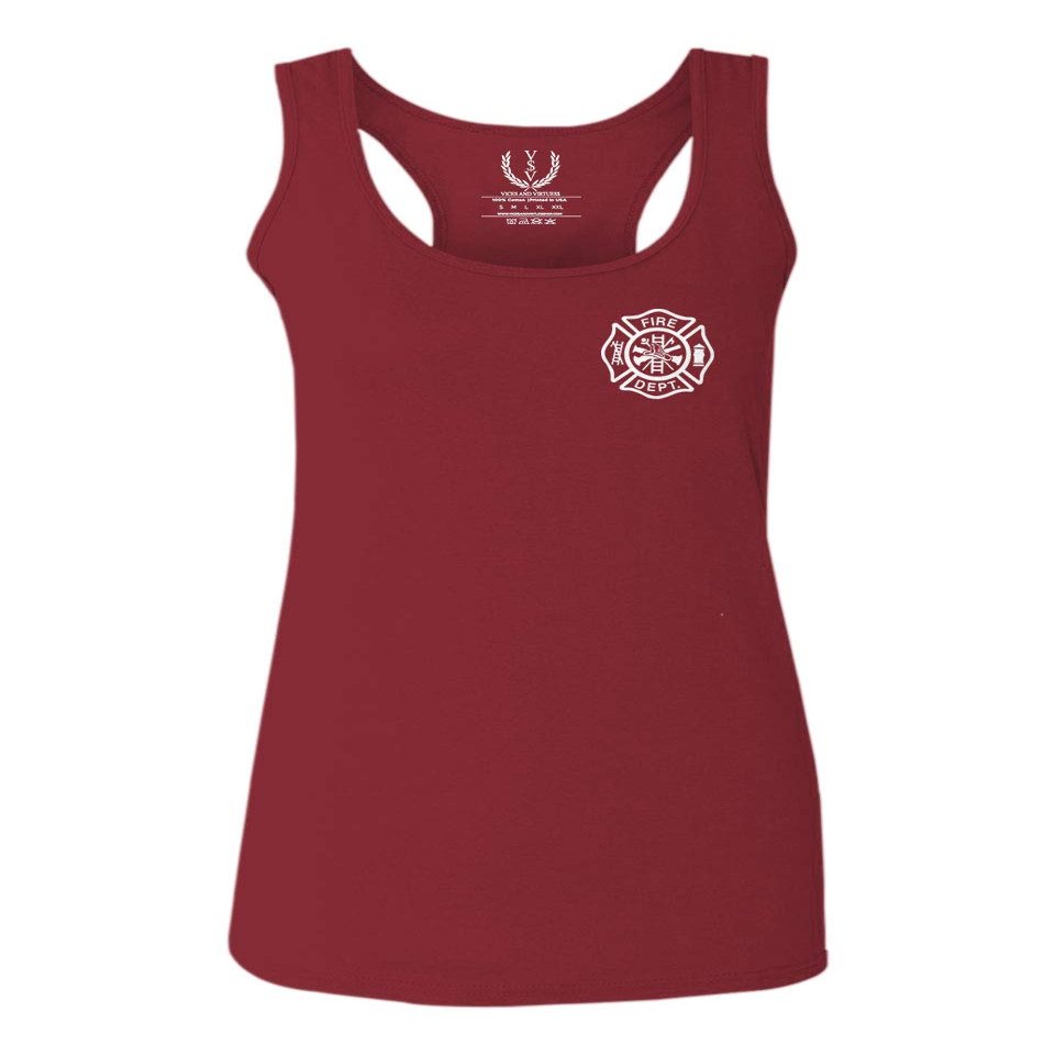 0058. American Flag Thin Red Line Firefighter Support Seal Women's Tank Top Racerback (Maroon, Medium)