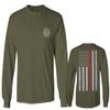 0058. American Flag Thin Red Line Firefighter Support Seal Men's Long Sleeve t Shirt (Olive, Small) view 1