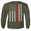 0058. American Flag Thin Red Line Firefighter Support Seal Men's Long Sleeve t Shirt (Olive, Small) view 3